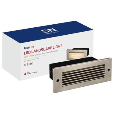 Imagem de LEONLITE Luzes LED 3CCT 120 V-277 V, reguláveis 4,5 W 300 lm, luzes de escada de LED antirreflexo para degraus ao ar livre, 2700K/3000K/4000K selecionável, CRI 90 e ETL, IP65 impermeável, níquel