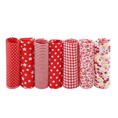 Imagem de aqxreight 7pcs 50 * 50cm de Tecido de Algodão DIY Quadrados Variados Pacote Kits pré -cama (Série vermelha)
