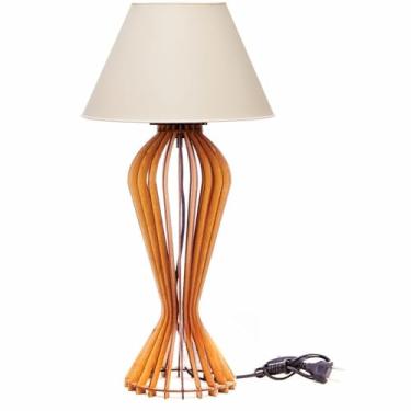 Imagem de Abajur de Mesa Luxo Diamante 53cm | Luminária Decorativa em MDF com Cúpula Plástica | E27 para Quarto e Sala Elegante (BEGE)