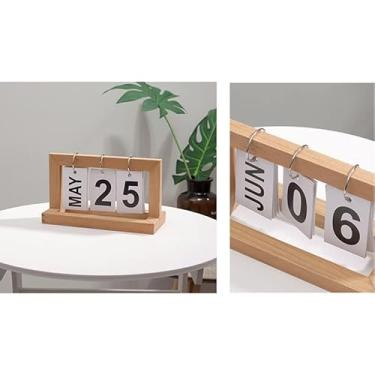 Imagem de YOUTHINK Calendário de Mesa de Madeira, Flip Chart Reutilizável de Madeira de Pinho Com Acabamento Brilhante, Decoração de Casa Perfeita para Todos Os Quartos (Cor Madeira)