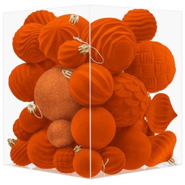 Imagem de Artmag Conjunto de 36 peças de enfeites de veludo para pendurar em bolas de árvore de Natal à prova de estilhaçamento para árvore de Natal, decoração de casa (laranja)