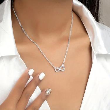 Imagem de Colares de strass prateados para mulheres, colar de diamante ajustável em camadas joias presentes (infinito)