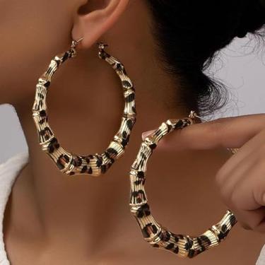Imagem de Brincos de argola de bambu dourados, grandes, modernos, estilo anos 80, 90, bijuterias para mulheres, acessórios de festa, presente