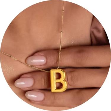 Imagem de Colar com pingente de letra inicial 3D, aço inoxidável, pingente de alfabeto personalizado para uso diário e, F, Aço inoxidável, Sem Pedra Preciosa