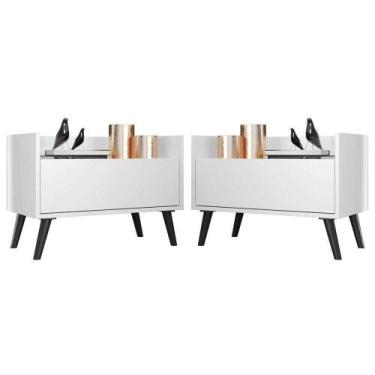 Imagem de Kit Com 2 Mesas De Cabeceira 60Cm Retrô Multimóveis V3633 Branca/Preta