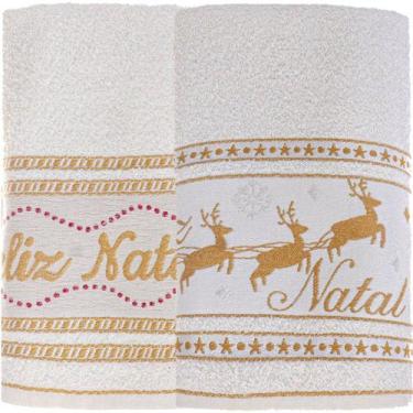 Imagem de Kit 20 Toalha de Rosto Feliz Natal 90% Algodão 400g/m² 45x68cm Bene Ca