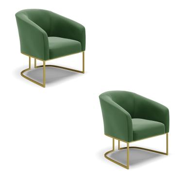 Imagem de Poltrona Decorativa Base Industrial Dourado Kit 2 Stella Suede Verde D03 - D'Rossi