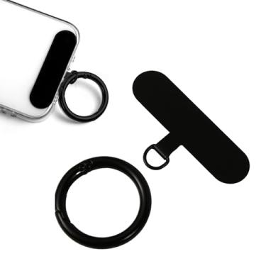 Imagem de Cordão de telefone com anel de mola de metal, remendo de cordão de telefone celular sem adesivo universal para a maioria dos smartphones (preto)