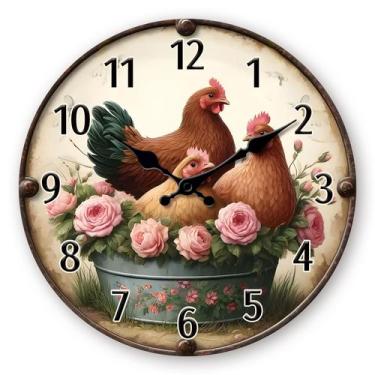 Imagem de Relógio de parede Creative Farmhouse Hen and Roses Design 30cm - yiwei