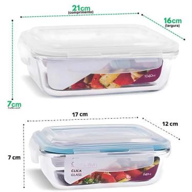 Imagem de Kit com 2 Potes de Vidro Hermético Retangular  Marmita para Microondas