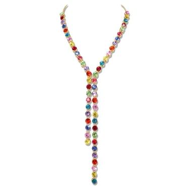 Imagem de HEIDKRUEGER Colar Independent Day, colar de cristal vermelho, branco e azul, colar longo em Y para mulheres, meninas, 4 de julho, lembrancinhas de desfile patriótico, decorações coleção de joias de