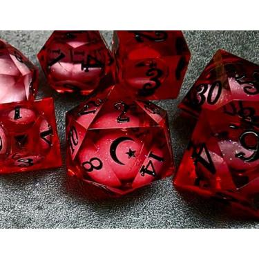 Imagem de Star Moon Liquid Core Sharp Edge Crystal Dice Set for Dungeons and Dragons Polyhedral RPG Tabletop Dice (Scarlet Crescent-Red)