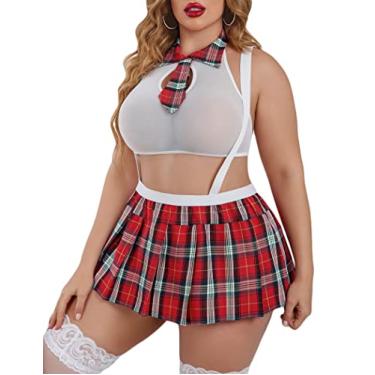 Imagem de Avidlove Lingerie sexy para mulheres, plus size, para meninas escolares, roupa de interpretação de papéis, com gravata e minissaia plissada