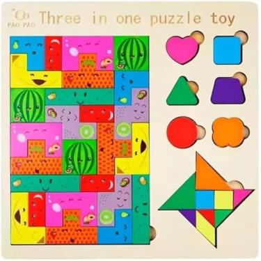Imagem de Brinquedo Educativo Infantil Montessori de Madeira – Encaixe de Formas e Cores – Puzzle Didático para Desenvolvimento Cognitivo, Coordenação e Aprendizado - TDAH - TETRIS