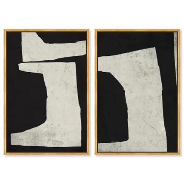 Imagem de Conjunto de 2 painéis abstratos de luxo dourado em tela Boho Wall Art por Art Remedy, moldura dourada, 50 x 76 cm