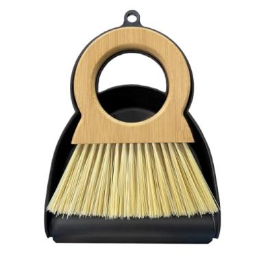 Imagem de Xifando Conjunto de mini vassoura e pá de lixo - Kit de limpeza compacto de cabo de bambu com mini escova de pá de lixo para bancadas, mesas, mesas - Combo de panela de poeira pequena e vassoura para