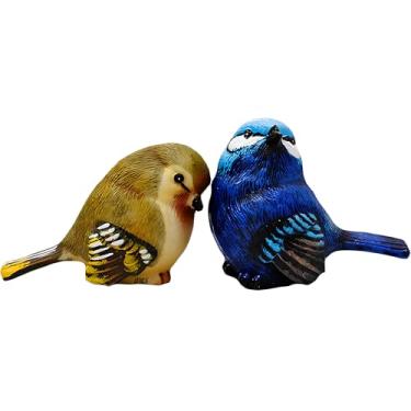 Imagem de ZKSYLSM Estatuetas coloridas de pássaros – Mini decoração de animais de resina pintada à mão para mesa, prateleira e cornija, presente para amantes de pássaros, conjunto de 2 peças, 6 cm