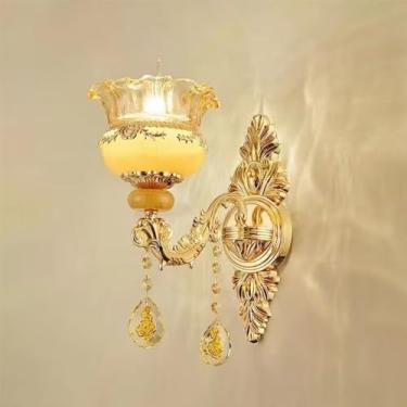 Imagem de Luminária de parede de cristal de luxo europeia, moderna, com LED, para decoração de sala de estar, quarto, escritório, quarto modelo, hotel, casa de campo, corredor (F 1 lâmpada, 1 peça)