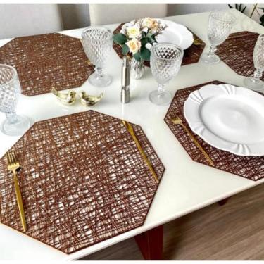 Imagem de Jogo Americano Octagonal Sextavado Kit 4 ou 6 Peças Redondo 38cm Mesa Posta Supla sousplat(4 UNIDADES BRONZE)