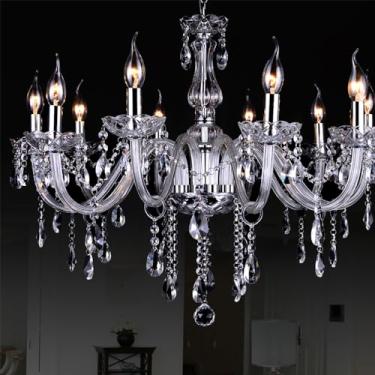 Imagem de Lustre de cristal branco europeu para velas, luxuoso, para sala de estar, restaurante, quarto, hotel, villa, loja de roupas, salão de beleza, café, bar, karaokê, com luminária pendente de LE