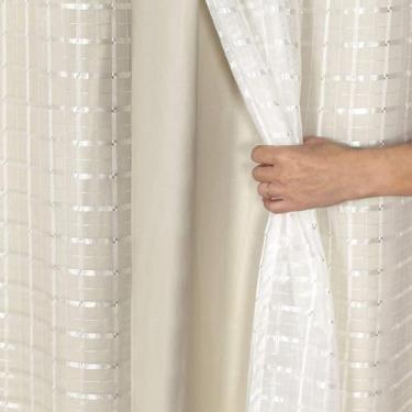 Imagem de cortina Blackout PVC 3,00x2,80 com tecido voil xadrez(BEGE)
