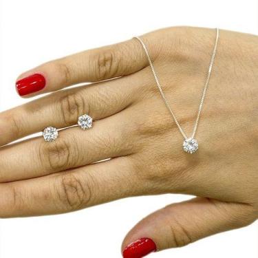 Imagem de Colar Corrente E Brinco Ponto De Luz Banhado Prata 925 - Papillon Semi