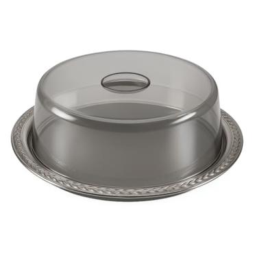 Imagem de Porta Bolo Fumê Grande Com Tampa e Base Trançada Decorativa Elegante Trançada Para Bolos e Sobremesas Fumê Café da Manhã Café da tarde