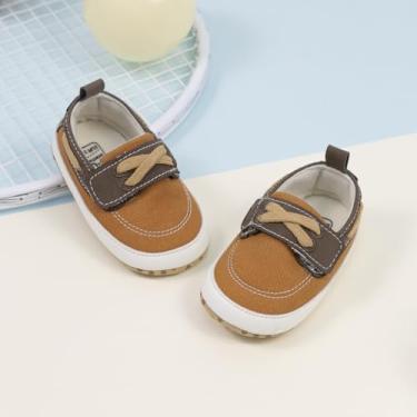 Imagem de Tênis de lona para bebês meninos e meninas recém-nascidos antiderrapante sola macia Frist Walking sapatos respiráveis para crianças pequenas, Marrom, 12-18 Months Toddler
