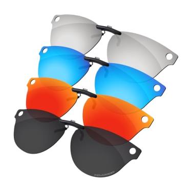 Imagem de Firtox Clipes de óculos de sol polarizados para Ray-Ban Meta Skyler (Gen 2) RW4014 52 mm (tamanho M 52), proteja seus olhos para homens e mulheres - Preto sólido e prata titânio e azul gelo e vermelho
