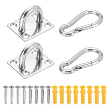 Imagem de PATIKIL M8 Ganchos de teto de aço inoxidável, placa de olho, quadrados, resistentes, ferragens marítimas, ganchos com parafusos para redes, cadeiras suspensas, balanços, prata