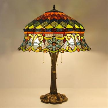 Imagem de Luminária de mesa retrô americana com LED, luxuosa e criativa, para sala de estar, escritório, quarto, cabeceira, estilo villa/hotel, com vidro colorido (Estilo 15)