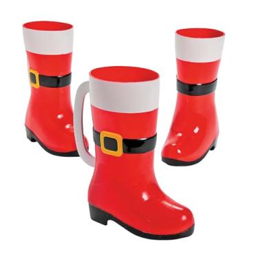 Imagem de Fun Express Conjunto de 12 canecas de Natal - Canecas de café de plástico para botas de Papai Noel com alças | Copos de festa de Natal de 293 ml para crianças e adultos | Artigos e lembrancinhas