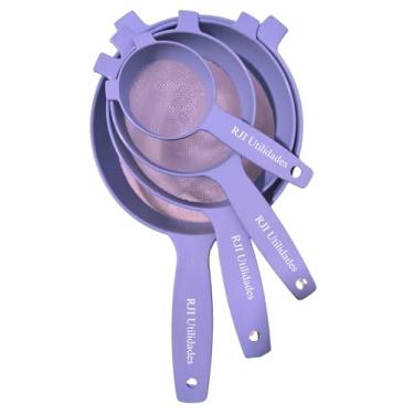Imagem de Kit Peneiras Cozinhas Coador, 4 tamanhos, Pequeno Médio Grande Extra Grande Trama Malha Resistente Reforçada - RJI Utilidades (Roxo)