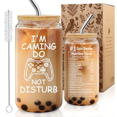 Imagem de MOREYUYEE Copo de vidro de jogo presente para meninas e meninos - I'm Gaming Do Not Disturb, Xícara de café para festa de jogos de 473 ml, copos temáticos de videogame, perfeito para jogadores