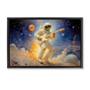 Imagem de Stupell Industries Arte de parede em tela flutuante com moldura dourada astronauta espacial músico, design de Angie Hawke, 17 x 25