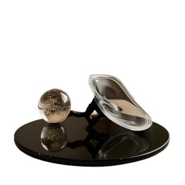 Imagem de Prato Giratório Centro de Mesa com vidro | Luxo | Laqueado 45cm a 90cm | Decorativo | Sala de Jantar(Preto,45 CM)