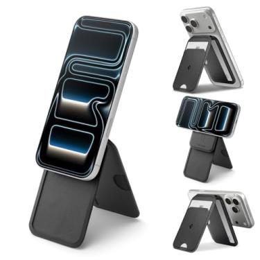 Imagem de Spigen Porta-cartões magnético Slim Fold (MagFit) projetado para MagSafe e Pixelsnap com suporte compatível com iPhone 16/15/14/13/12 Pixel 10 Series, Preto, 3-Card (Tripod)