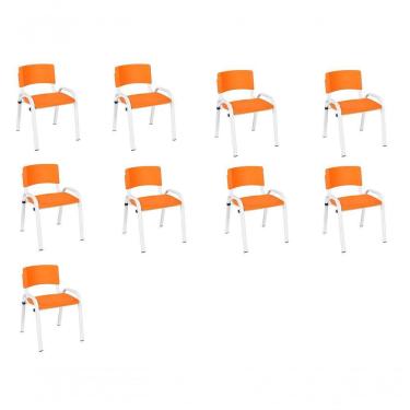 Imagem de Kit 9 Cadeiras Infantil Iso, Escola, Base Branco- Laranja