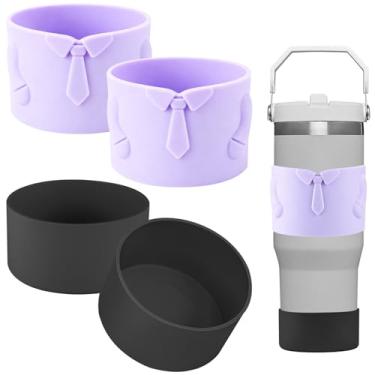 Imagem de ziHenryDa Bota de silicone para garrafa Stanley IceFlow de 850 g, proteção superior e inferior, capa protetora antiderrapante com base de silicone (roxo/preto, 850 g)