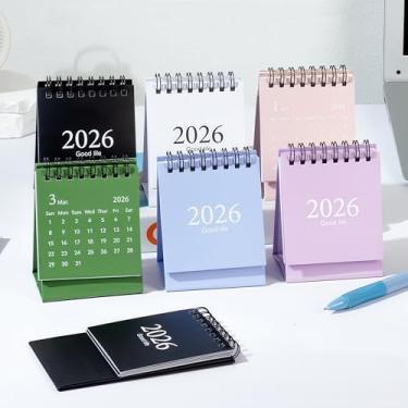 Imagem de 1 mini calendário de mesa 2026 - agenda mensal de 12 x 7 cm com adesivos, decoração de mesa de escritório, escola, casa (janeiro de 2026 a junho de 2027), branco