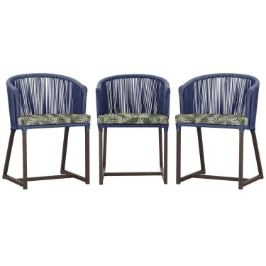 Imagem de 3 Cadeiras De Jantar Noronha Marrom Corda Náutica E5 Trama Azul