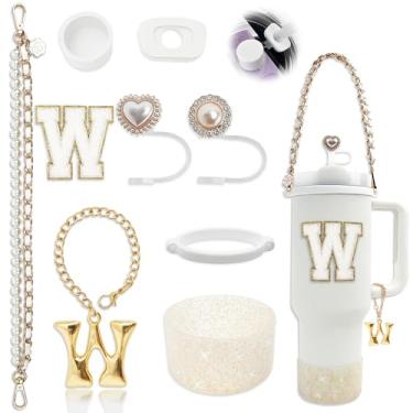 Imagem de BydGxy Conjunto de acessórios Stanley Cup para copo de 850 g 1134 g, com alça de alça, plugue antiderramamento, bota, capa de palha, pingentes de letras fofas, adesivo inicial sem resíduo, serve para