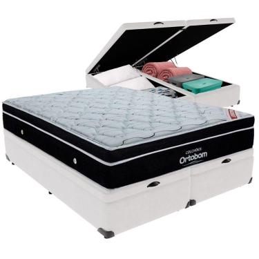 Imagem de Cama Box Baú Branco E Colchão Elegant Molas Ensacadas King Ortobom