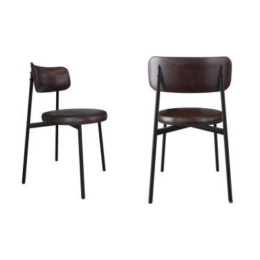 Imagem de 2 Unidades Cadeira Kyta Fixa C/4 Pés 50 X 44,7 X 83,8 Cm - Courino Café - Preto Fosco Epoxi Courino Café