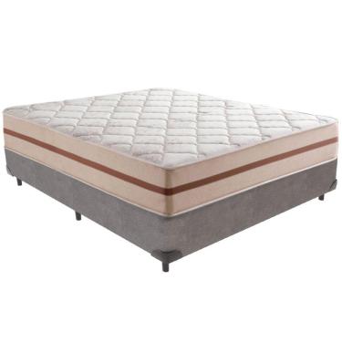 Imagem de Cama Box Cinza E Colchão Classic 26 Cm Molas Ensacadas Casal Anjos