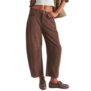 Imagem de Calças Liviefent Corduroy Wide Leg Barrel para mulheres Brown XL - Lvi