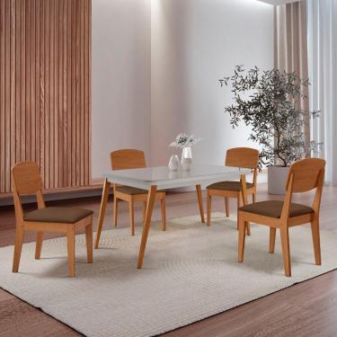 Imagem de Mesa De Jantar Copper 120cm Tampo Mdf Vidro 4 Cad Copper Veludo Marrom/nat/off/serig. Off