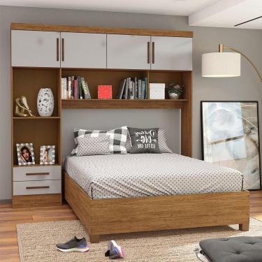 Imagem de Guarda Roupa Modulado Com Cama Paris 4 Portas 2 Gavetas Freijó Com Off White
