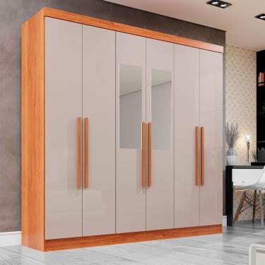 Imagem de Guarda-roupa Casal 6 Portas Espelho 2 Gavetas Recife Sallêto Cinamomo Com Off White