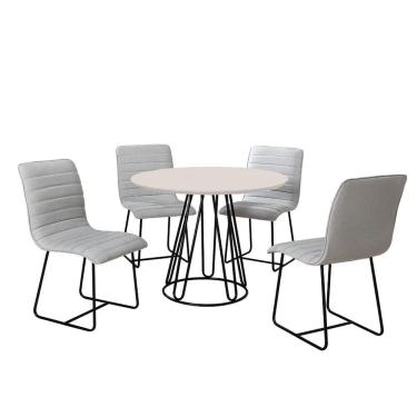 Imagem de Sala De Jantar 1,00M Base Preta C/4 Cadeiras Laca Off White